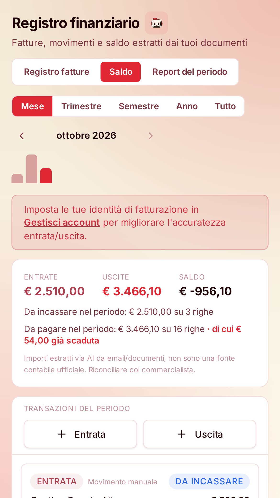 Anteprima dell'app A-ESP con dati di esempio